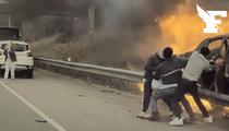 États-Unis: un homme pris au piège dans sa voiture en feu sur une autoroute sauvé de justesse grâce au courage d’automobilistes