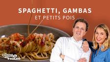 La recette de spaghetti aux petits pois et aux gambas pour vider les fonds de tiroirs