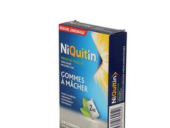 Niquitin menthe fraiche 2 mg sans sucre, gomme à mâcher médicamenteuse édulcorée au sorbitol et au xylitol, boîte de 24