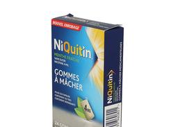 Niquitin menthe fraiche 4 mg sans sucre, gomme à mâcher médicamenteuse édulcorée au sorbitol et au xylitol, boîte de 24