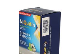 Niquitin menthe fraiche 4 mg sans sucre, gomme à mâcher médicamenteuse édulcorée au sorbitol et au xylitol, boîte de 96