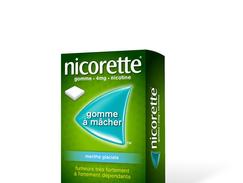 Nicorette menthe glaciale 4 mg sans sucre, gomme à mâcher médicamenteuse édulcorée au xylitol et à l'acésulfame potassique, boîte de 30