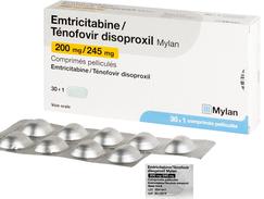 Emtricitabine tenofovir disoproxil mylan 200 mg/245 mg, comprimé pelliculé, boîte de 30 plaquettes de 1