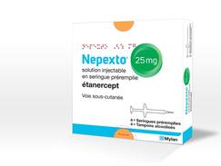 Nepexto 25 mg, solution injectable en seringue préremplie, boîte de 4 seringues préremplies (+ tampons alcoolisés) de ½ ml