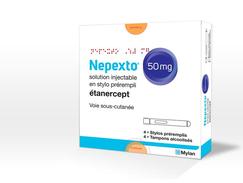 Nepexto 50 mg, solution injectable en stylo prérempli, boîte de 4 stylos préremplis (+ tampons alcoolisée) de 1 ml