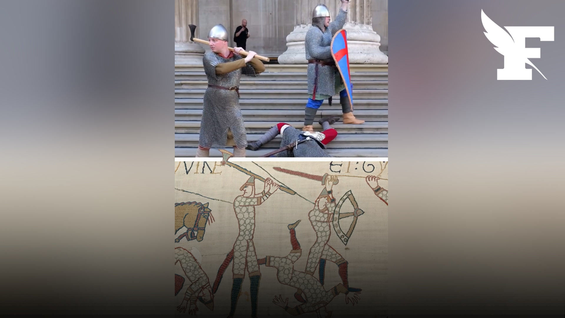 Pour l'inauguration de la tapisserie de Bayeux, le British Museum s'amuse à reproduire des scènes de l'oeuvre