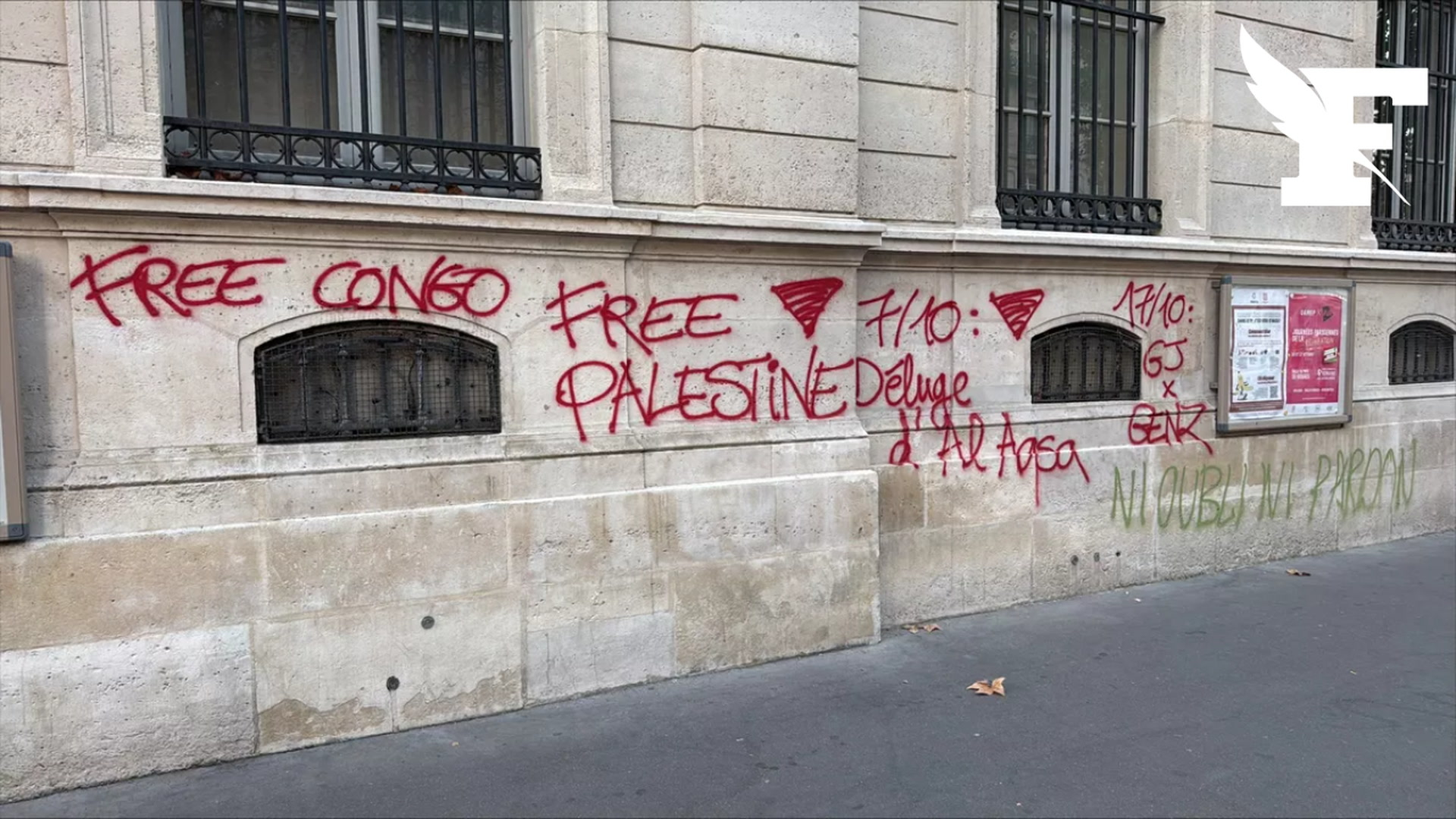 Paris: des tags pro-Palestine découvert sur la mairie du 11ème arrondissement