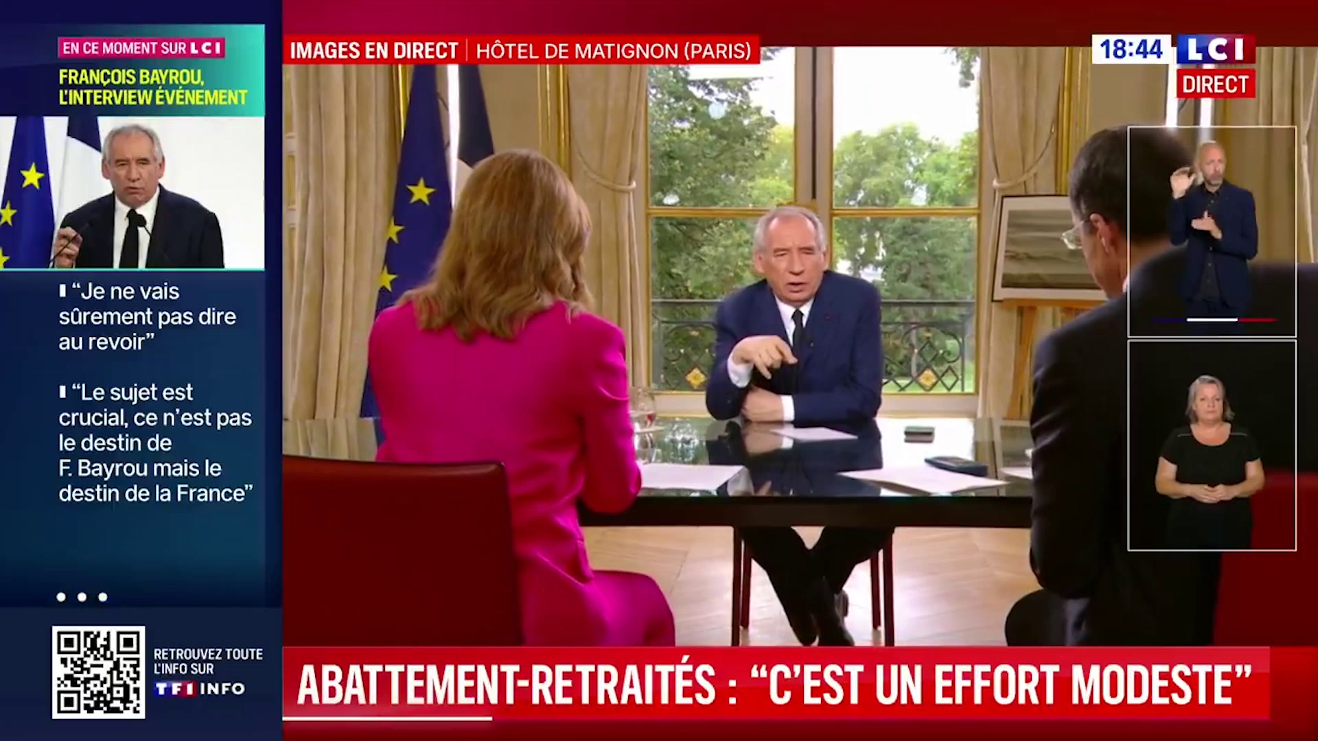 «Je n’aime pas qu’on présente la situation du pays comme état la conséquence de l'immigration», déclare François Bayrou