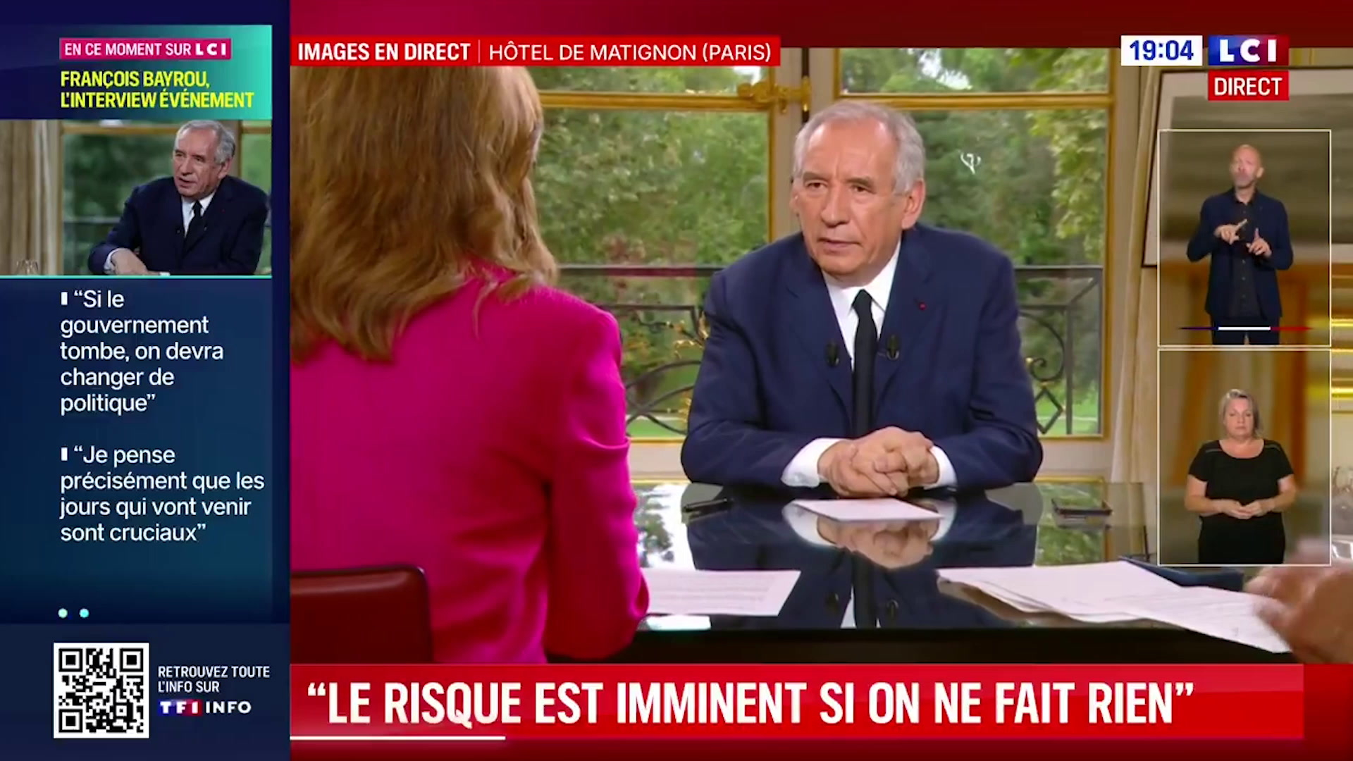 Vote de confiance: «Aucune politique courageuse possible» sans «assentiment minimal des Français», estime Bayrou