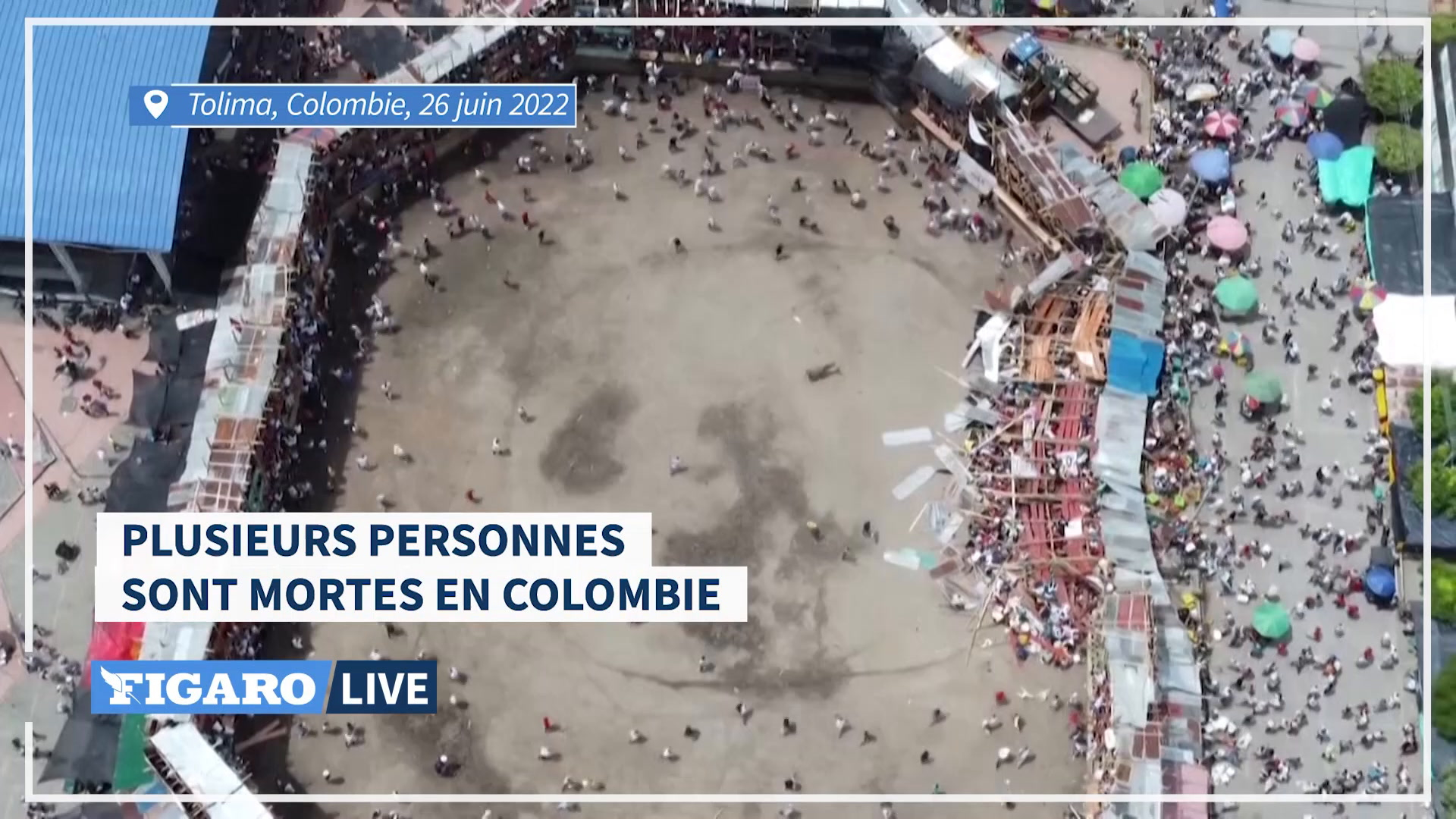 Colombie: images aériennes de l’effondrement des gradins d’une arène ayant fait plusieurs morts