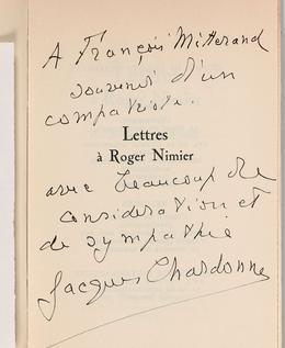 Dédicace de Jacques Chardonne à François Mitterrand.