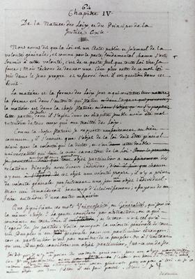 Première version manuscrite du «Contrat Social» de Jean-Jacques Rousseau, 1762.
