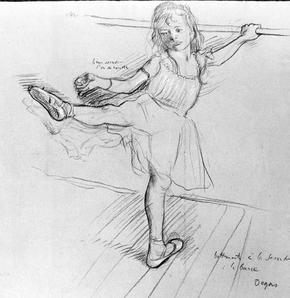 Jeune danseuse à la barre, dessin au fusain et à la craie d'Edgar Degas.