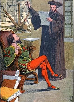 François Rabelais dans l'imprimerie d'Étienne Dolet, illustration par Louis Bombled pour «L'Histoire de France», de Jules Michelet, vers 1900.