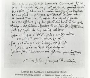 Lettre de François Rabelais à Guillaume Budé datée du 4 Mars 1521.