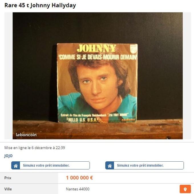 disque 45 tours johnny hallyday prix