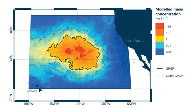 The Great Pacific Garbage Patch (GPGP) modeled by The Ocean Cleanup researchers.