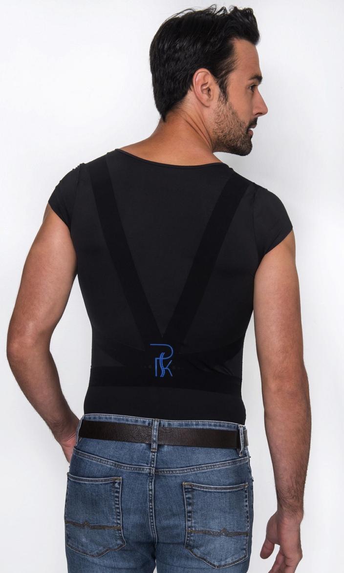 PERCKO T-Shirt Homme Soulage-Dos Manches Courtes Col V - Tenseurs Brevetés, Posture Améliorée, Discret Sous Vêtements