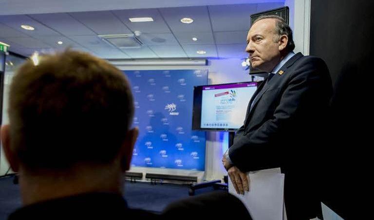 Pierre Gattaz, lors de sa conférence de presse mensuelle au mois d'avril (JAN SCHMIDT WHITLEY/Le Figaro).
