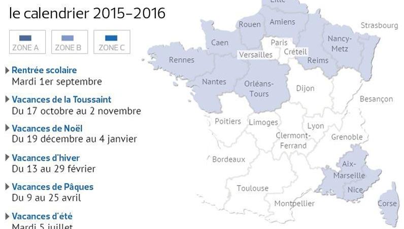 La carte des vacances scolaires 2015-2016