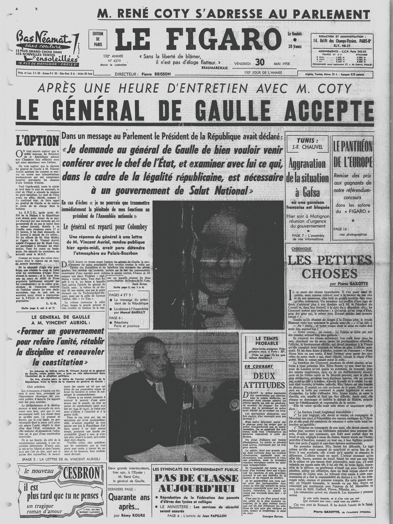 21 décembre 1958 : Charles de Gaulle élu premier président de la Ve  République