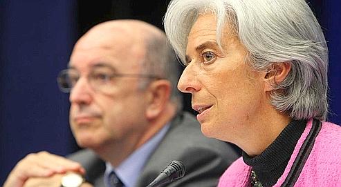 Joaquin Almunia et Christine Lagarde à Bruxelles le 4 novembre dernier. (AP Photo/Geert Vanden Wijngaert)