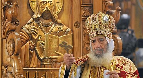 Le pape Chenouda III, actuel primat de l'Église copte orthodoxe, lors des cérémonies de Noël.
