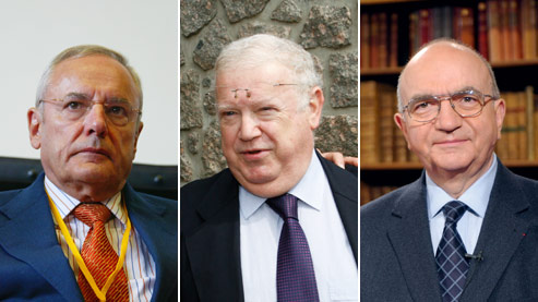 Michel Charasse (au centre) a expliqué avoir reçu une promesse du chef de l'État en 2007, pendant la campagne présidentielle. Jacques Barrot (à gauche), ancien commissaire européen et Hubert Haenel, sénateur UMP du Haut-Rhin, sont également nommés. (photos : Le Figaro et AFP)