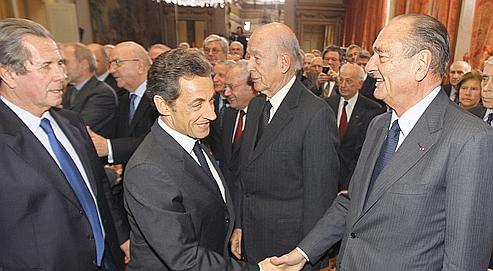 Jean-Louis Debré, Nicolas Sarkozy, Valéry Giscard d'Estaing lundi, au Palais Royal à Paris.
