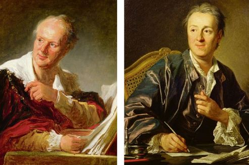À gauche, le portrait signé Fragonard et identifié à tort comme celui de Diderot. À droite, le philosophe représenté par Van Loo. Le premier a les yeux bleus, l'autre les a marron. (DR)