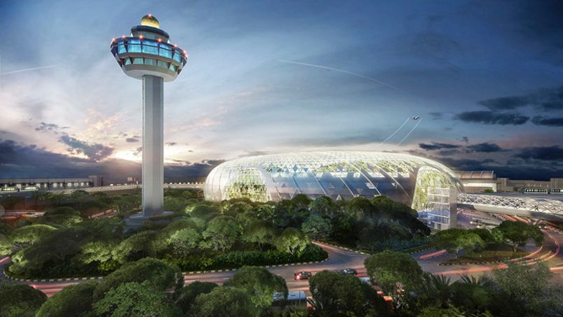 Un projet futuriste habitera d’ici 2018 l’aéroport de Singapour. Crédit: Safdie.