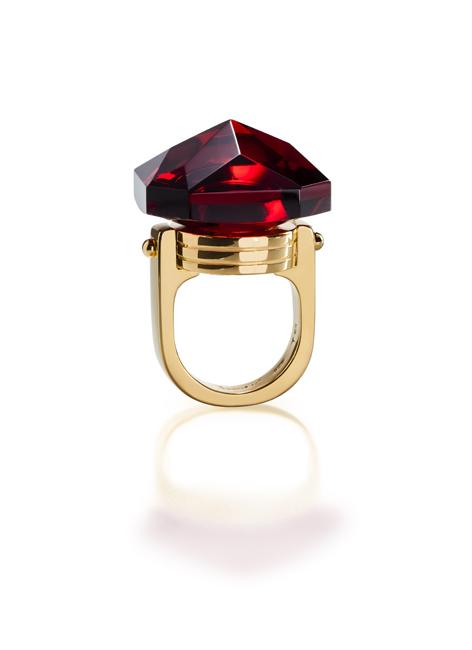 Bague BACCARAT Or 18 Carats Avec Cristal Rouge Et Diamants 0,02 Carat - 6,91 G - Occasion