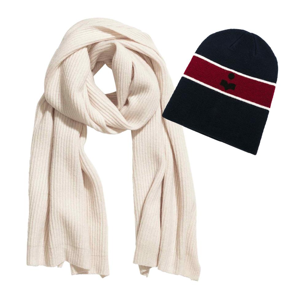 Bonnet avec écharpe intégrée - Femme - Gris - Laine - Hiver - Confort