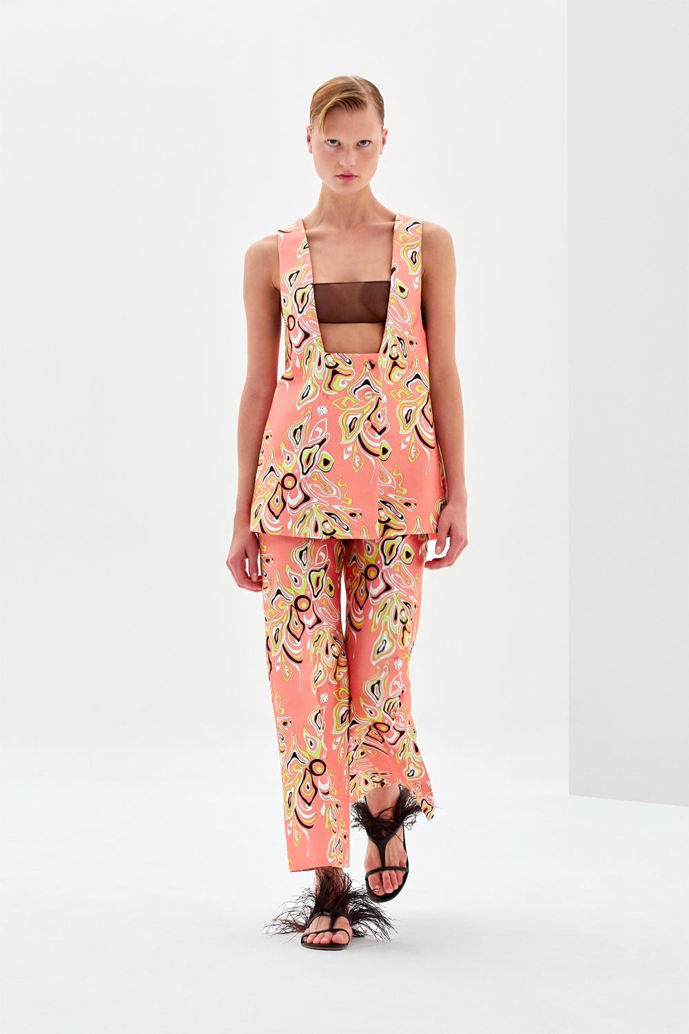 Mini-jupe Plissée EMILIO PUCCI Printemps-été 2007 - Imprimé Feuilles Abstrait - Taille 34