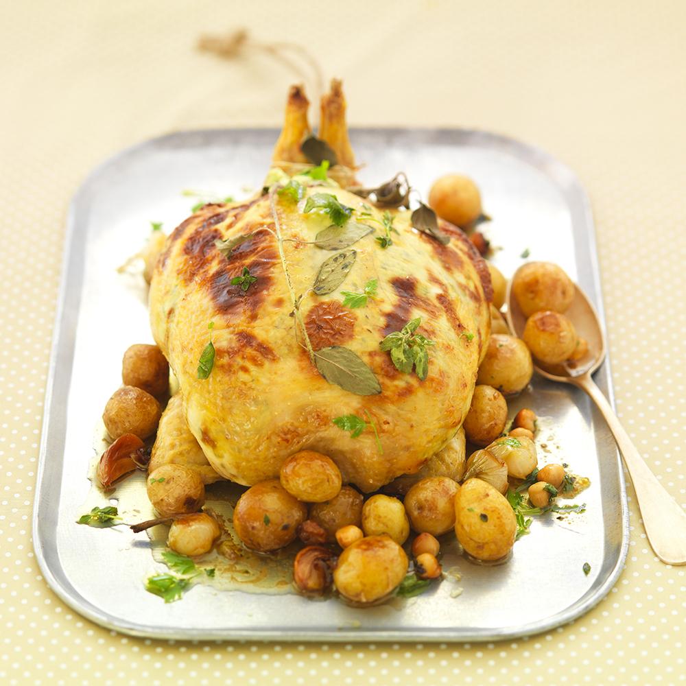 Recette Poulet Farci Au Beurre D Herbes Et Pommes Grenaille