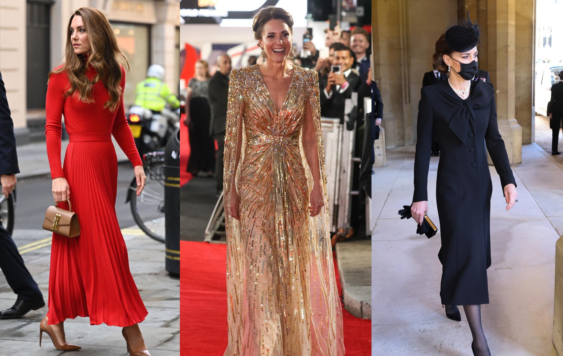 Robes à paillettes, monochromes rouges ou simples baskets : la grande année mode 2021 de Kate Middleton
