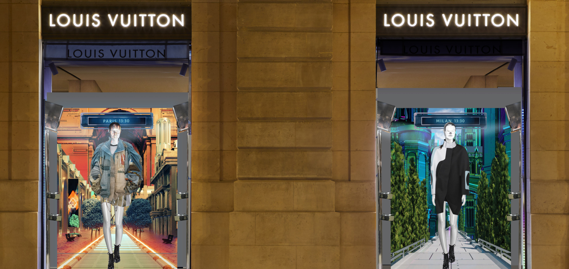 Louis Vuitton invite à un voyage dans le futur avec ses vitrines digitales