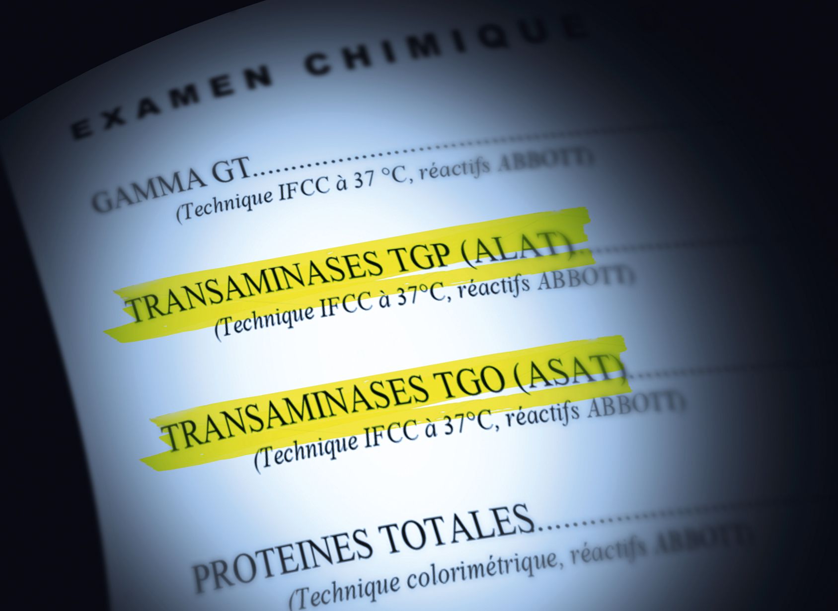 Analyses sanguines: transaminases